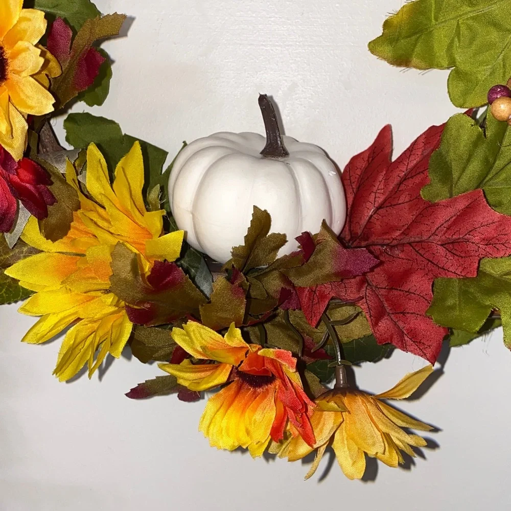 Fall Thanksgiving Faux Silk Flower Arrangement Wreath